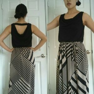Black and tan striped maxi dress